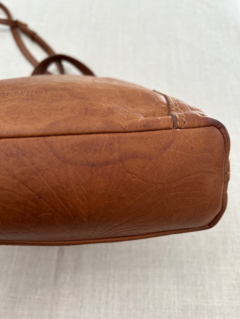 Margot Crossbody Bag Embossed Floral Leather in Cognac Brown - Picture 7 of 16